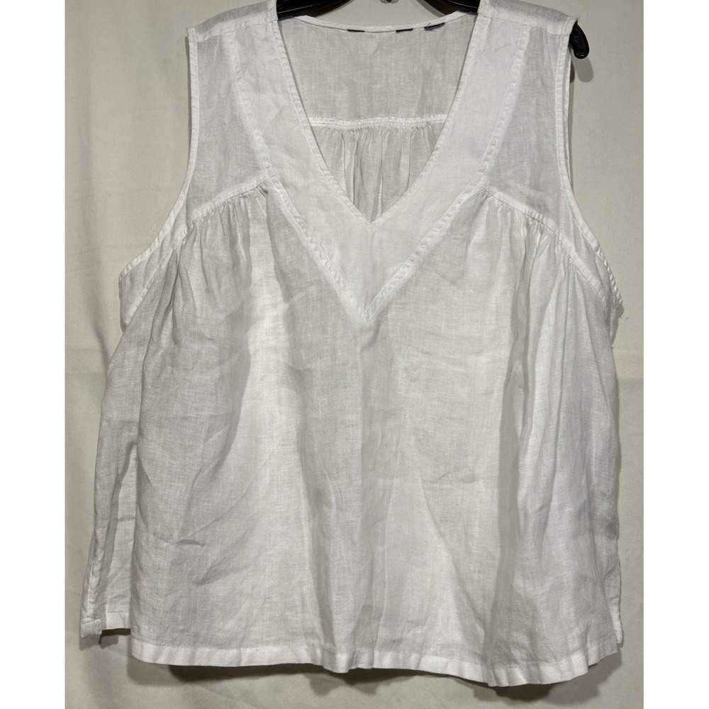 Coastal Monochromatic Set White Linen Tunic Top Capri Bottom Lands End Sz 16 P